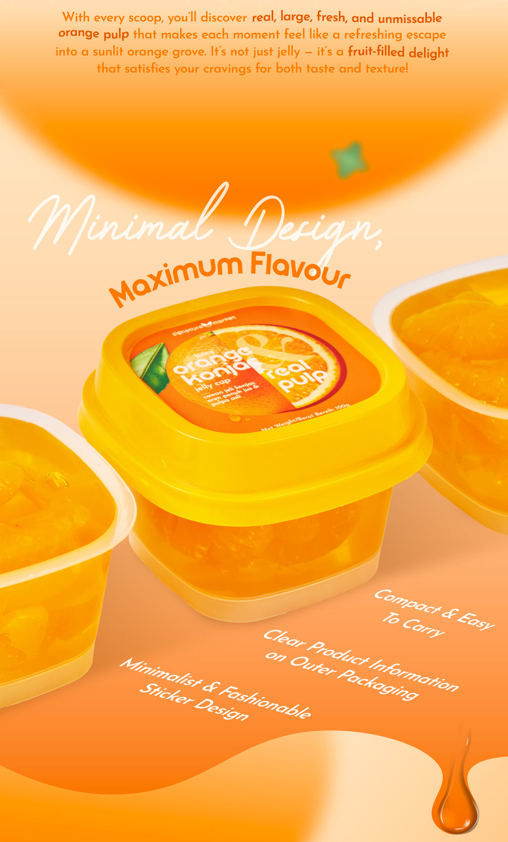 Juicy Orange Konjac Jelly Cup & Real Pulp  (100g x 2 cups)