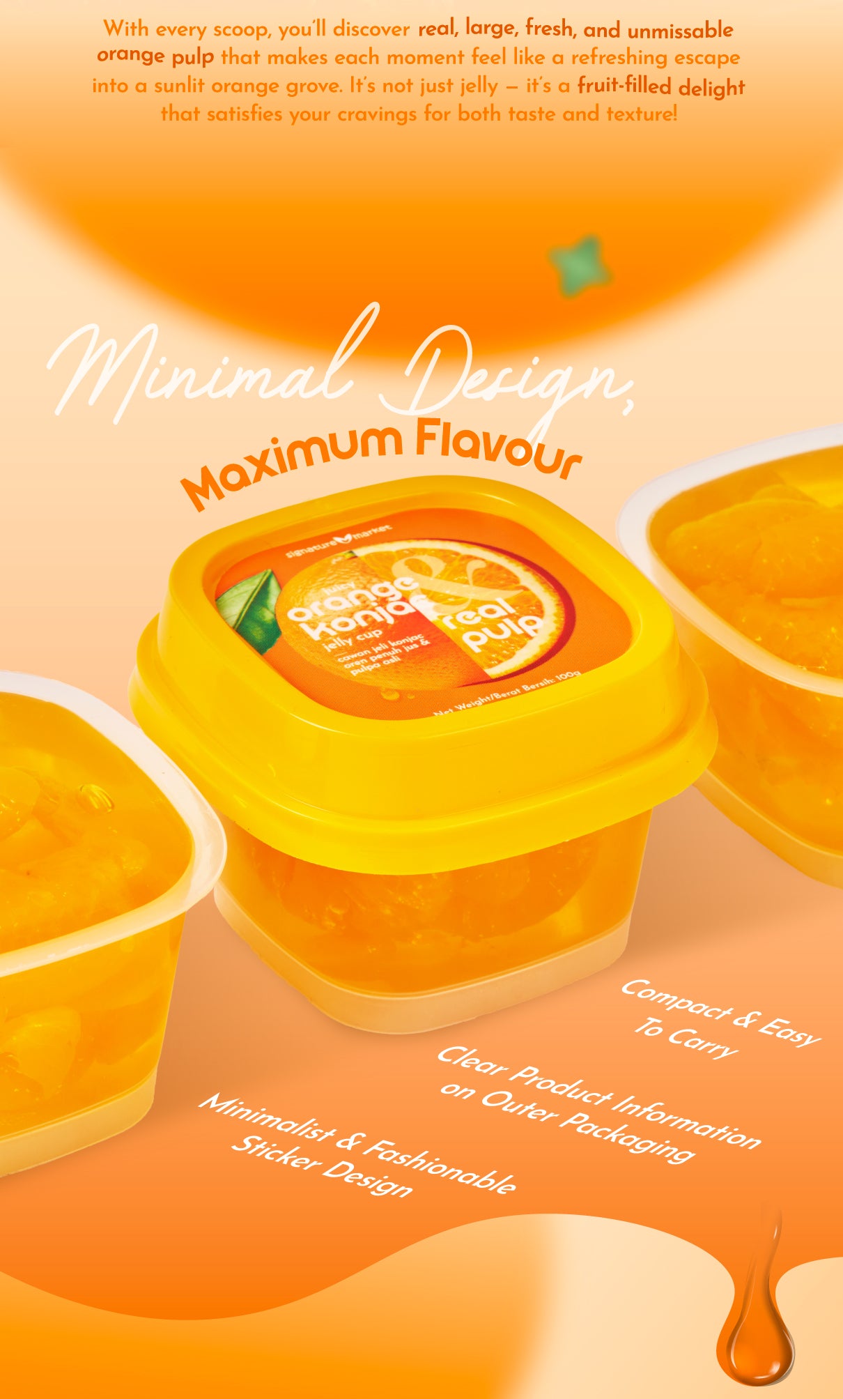 Juicy Orange Konjac Jelly Cup & Real Pulp  (100g x 2 cups)