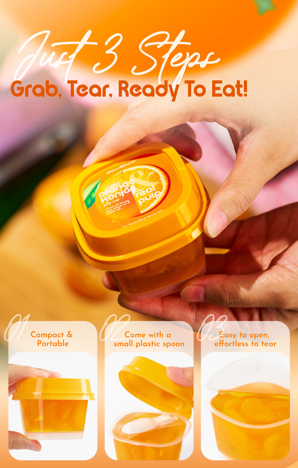 Juicy Orange Konjac Jelly Cup & Real Pulp  (100g x 2 cups)