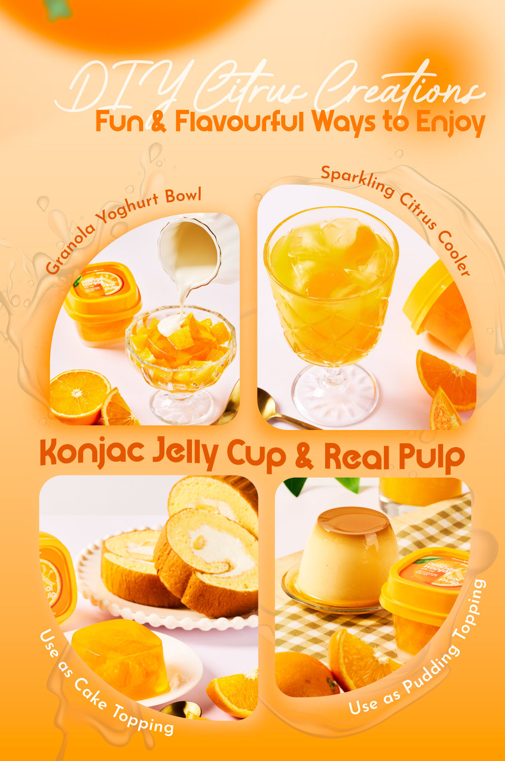 Juicy Orange Konjac Jelly Cup & Real Pulp  (100g x 2 cups)