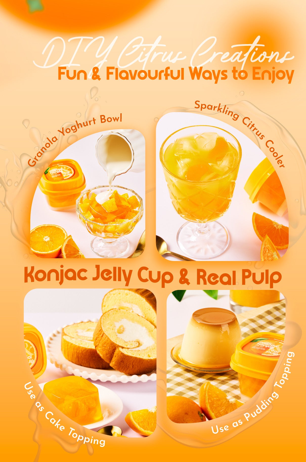 Juicy Orange Konjac Jelly Cup & Real Pulp  (100g x 2 cups)