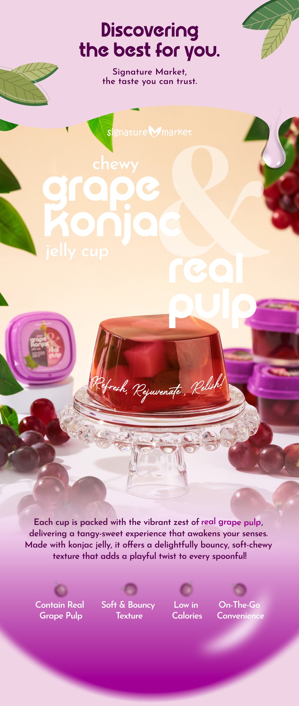 Chewy Grape Konjac Jelly Cup & Real Pulp  (100g x 2 cups)