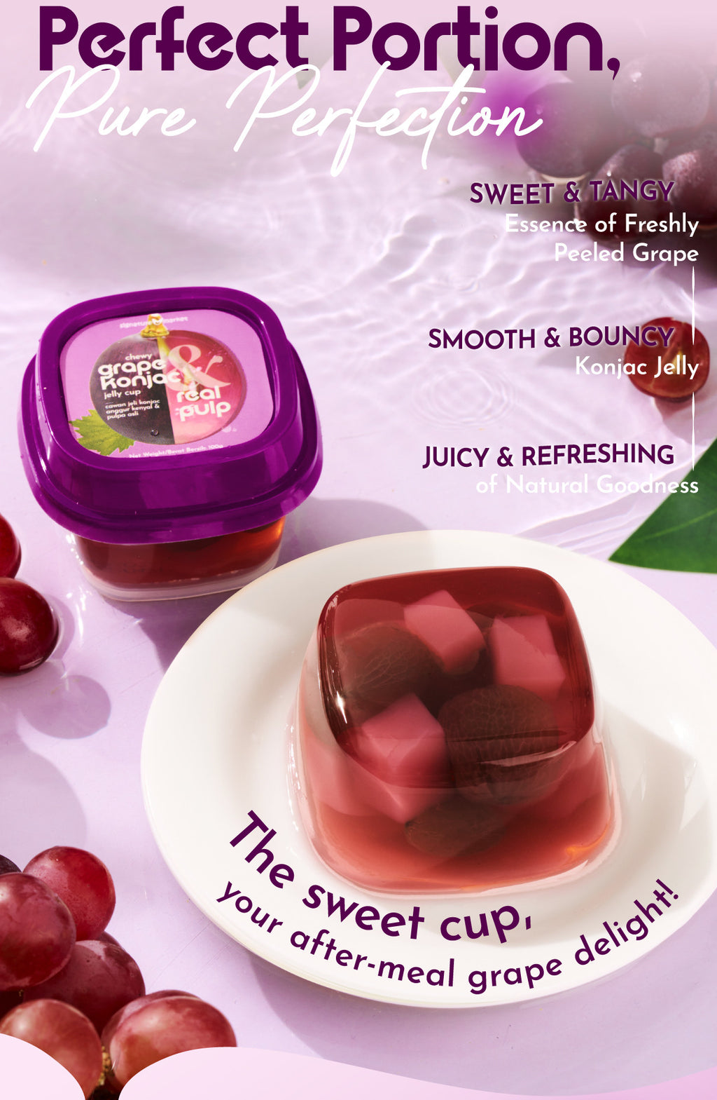 Chewy Grape Konjac Jelly Cup & Real Pulp  (100g x 2 cups)